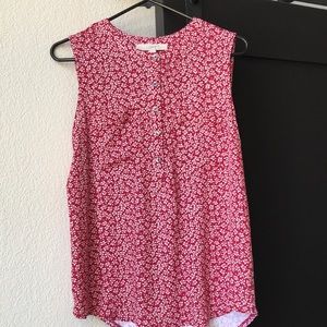 Loft Red Mixed-Media, Sleeveless Floral Top SZ-S